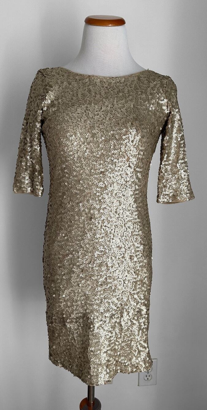 Abercrombie & Fitch Gold Sequin Cocktail Party Dress, Half Sleeves, Small